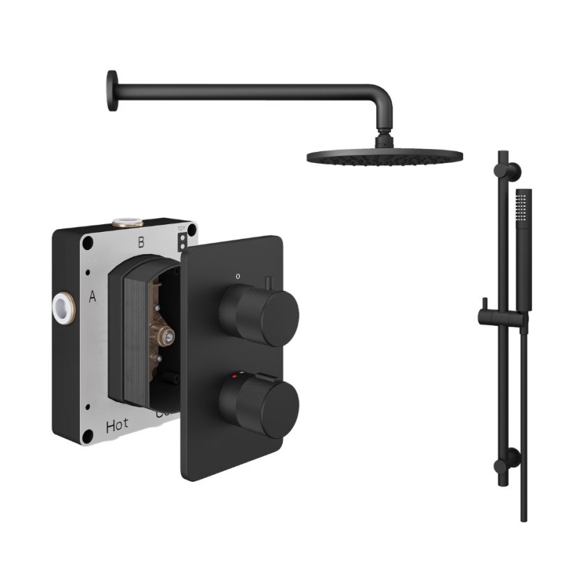 Abacus Shower Pack 2 Round Fixed Shower Head With Riser And Handset In Matt Black main image 0